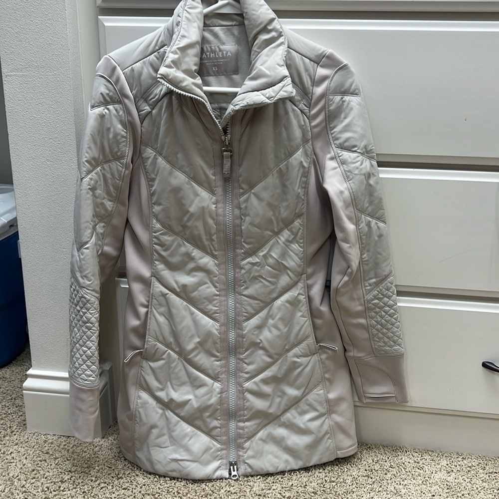 Long Athleta light weight coat. Excellent condition. Light tan